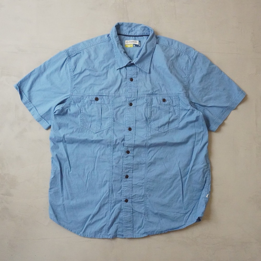Magellan Outdoors Adventure Gear Mens XL Blue Ripstop Short Sleeve Fishing Shirt